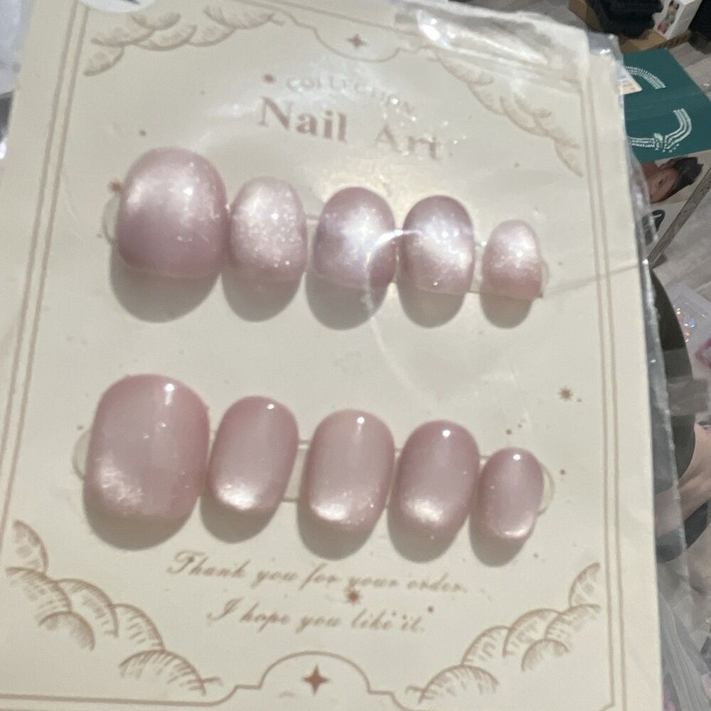Shimmery Pink Glue On Nails Size Medium